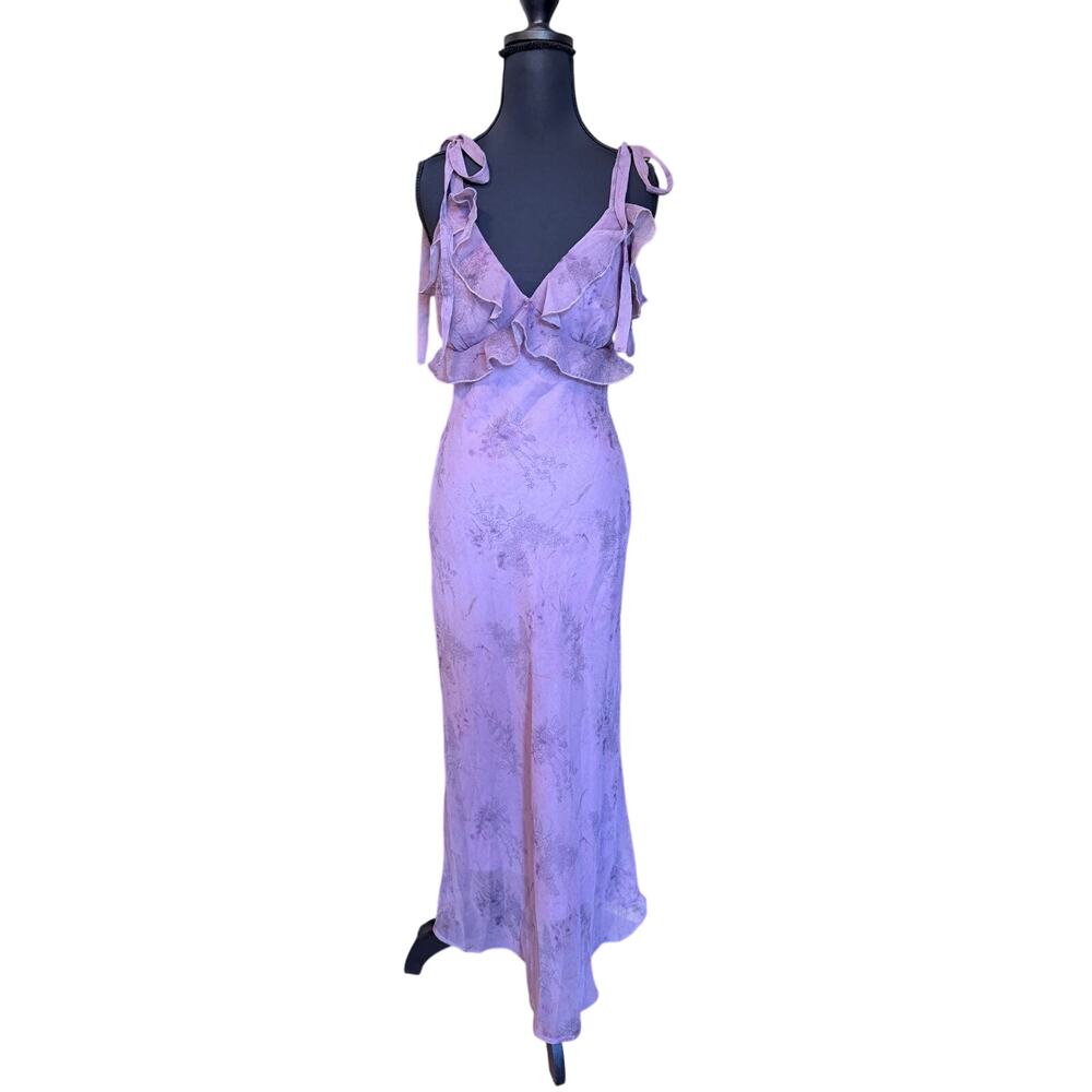 NWT Rihoas purple maxi dress chiffon ruffles fairy ethereal small whimsical cute